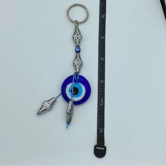 Turkish Turkey Glass Evil Eye Blue & Silver Keychain - Picture 5 of 6